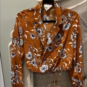 Elegant Floral Women's Blouse in Burnt Orange